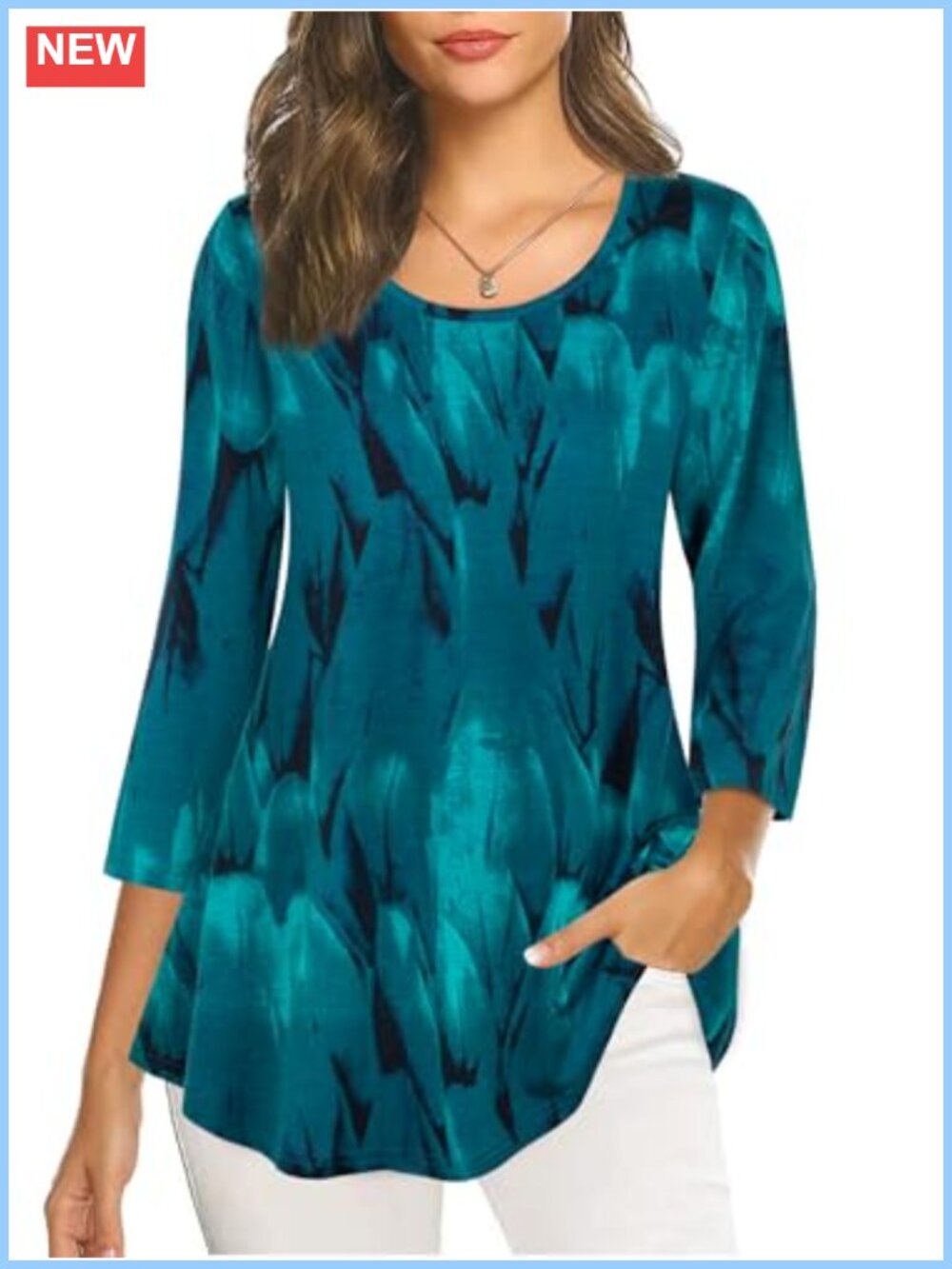 Womens 3/4 Sleeve Floral Tunic Blouse Casual Dressy Scoop Neck Top